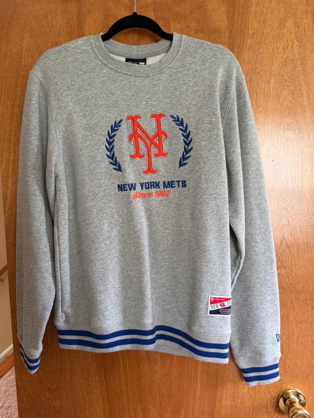 New Era Gray New York Mets Crewneck with Orange & Blue Logo